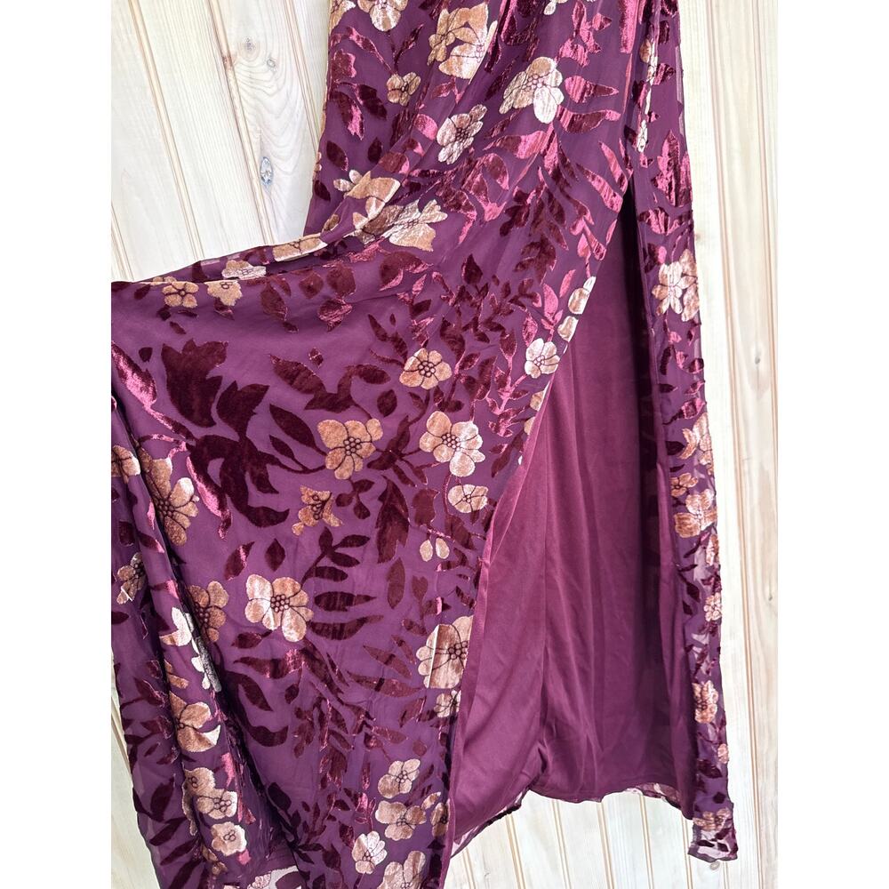 Lulus Effortless Celebration Burgundy Floral Burnout A-Line Dress Resort Small - Picture 5 of 10
